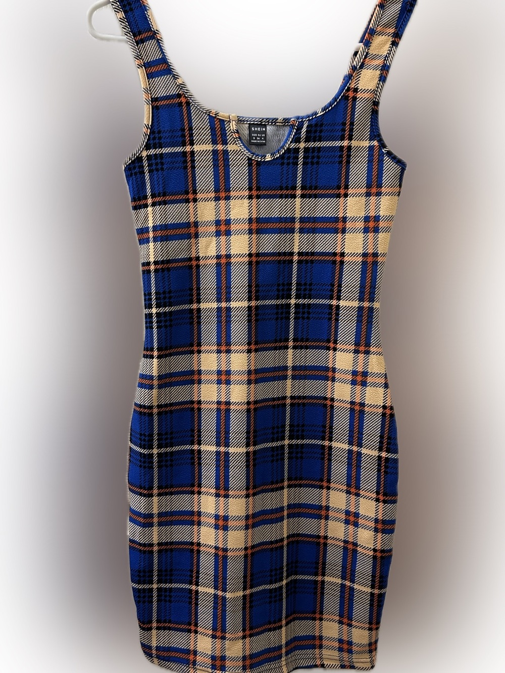 SHEIN Blue and Cream Plaid Mini Tank Dress